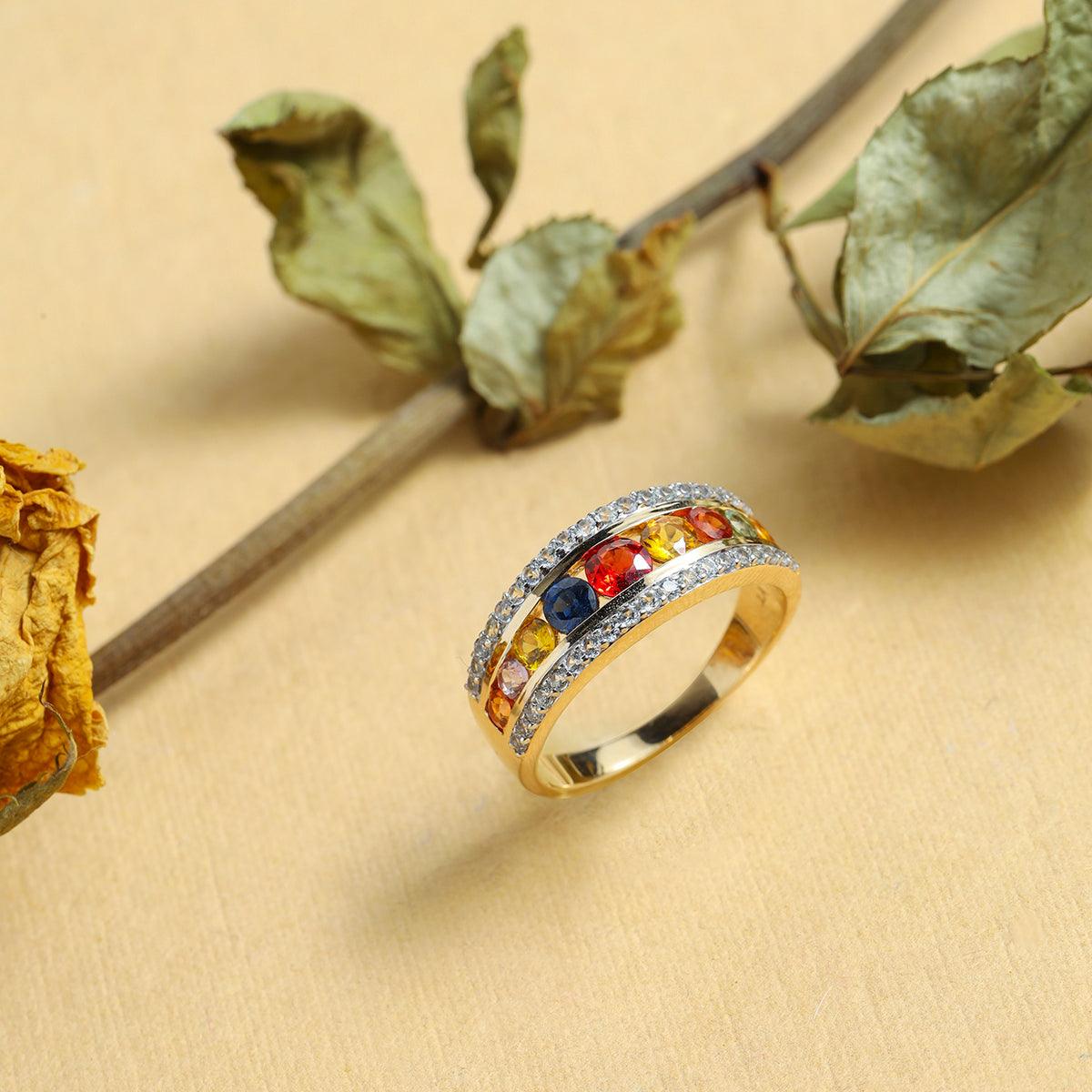 1.60 Ct. Multi Sapphire 14K Yellow Gold Band Ring Jewelry - YoTreasure
