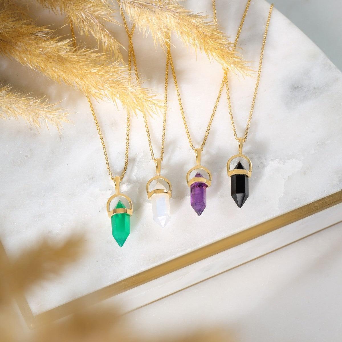 Green Onyx Pencil Necklace 14kt Gold Over Silver Chain Pendant Necklace - YoTreasure