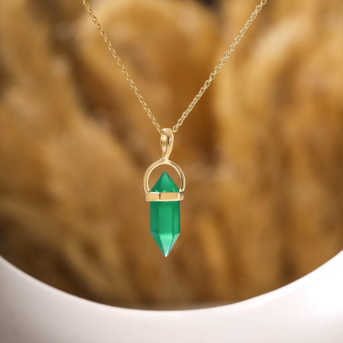Green Onyx Pencil Necklace 14kt Gold Over Silver Chain Pendant Necklace - YoTreasure