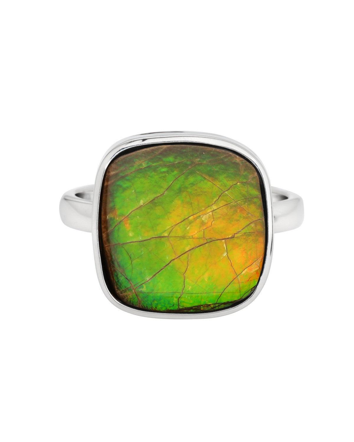 9.20 Ct. Ammolite Ring Solid 925 Sterling Silver Jewelry - YoTreasure