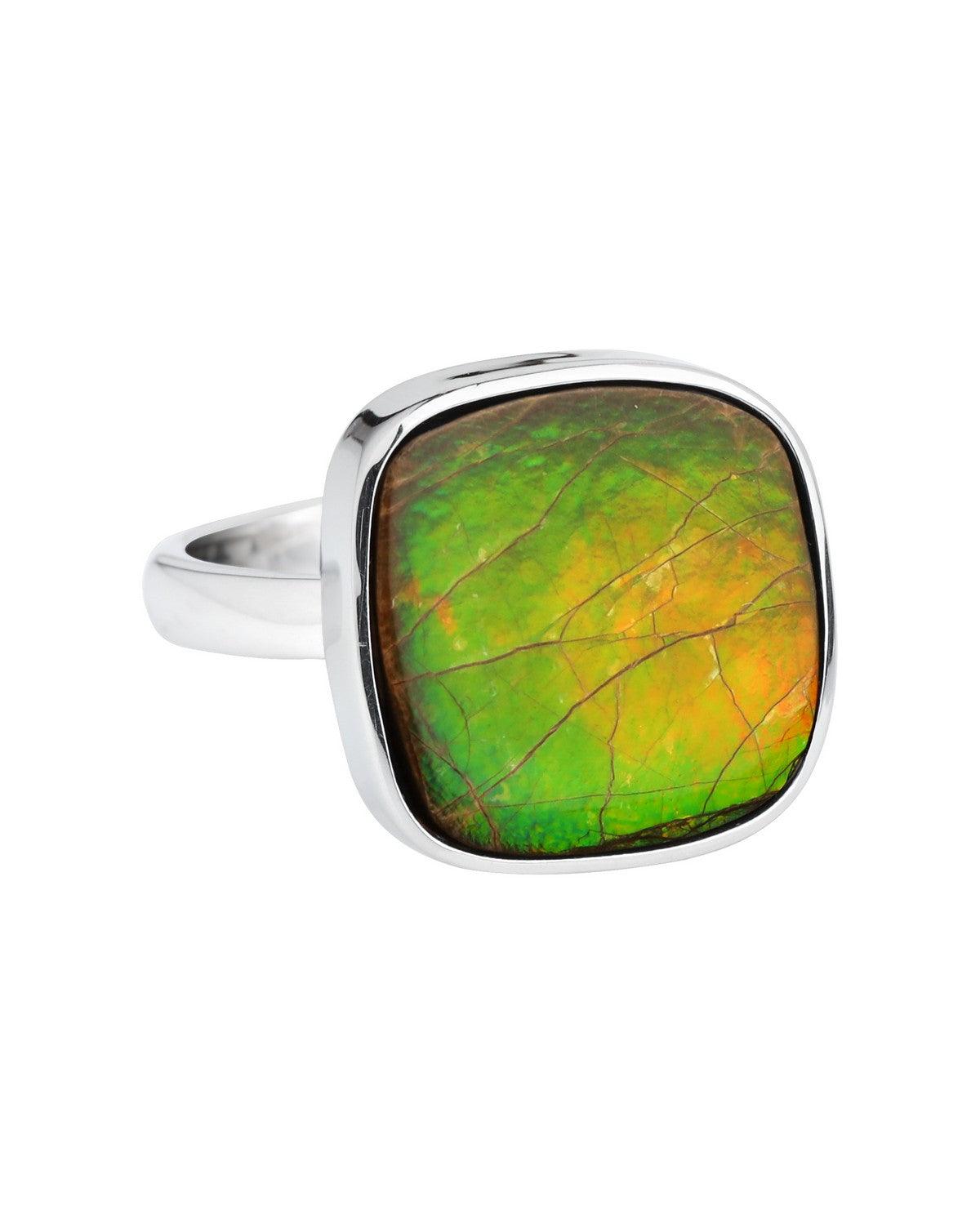 9.20 Ct. Ammolite Ring Solid 925 Sterling Silver Jewelry - YoTreasure