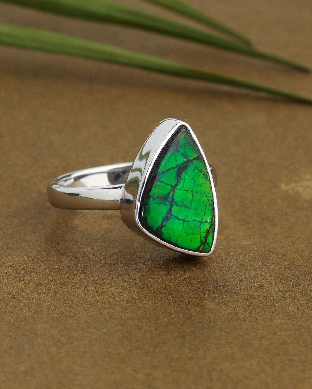 4.50 Ct. Ammolite Ring Solid 925 Sterling Silver Gemstone Jewelry - YoTreasure