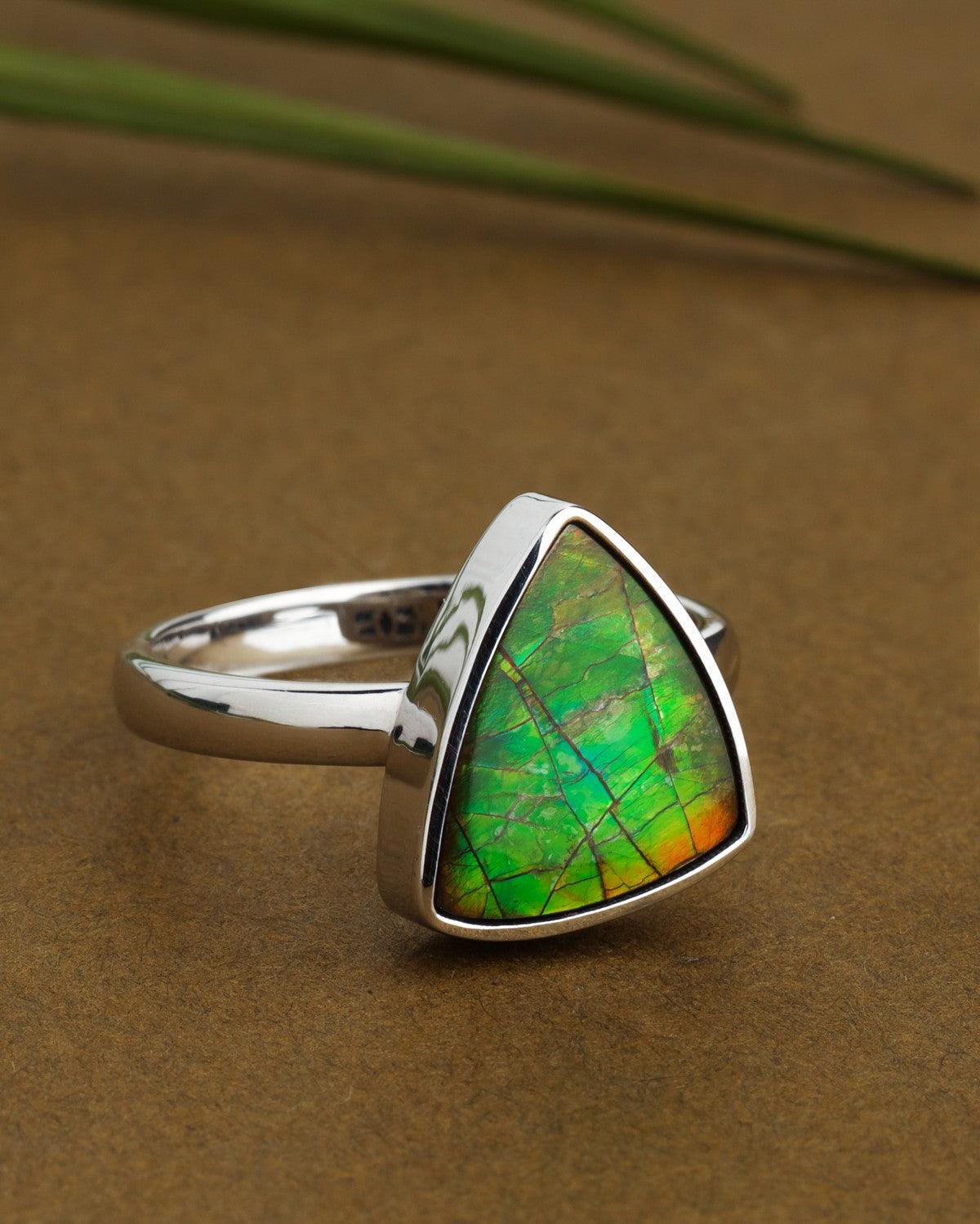 5.25 Ct. Ammolite Ring Solid 925 Sterling Silver Jewelry - YoTreasure