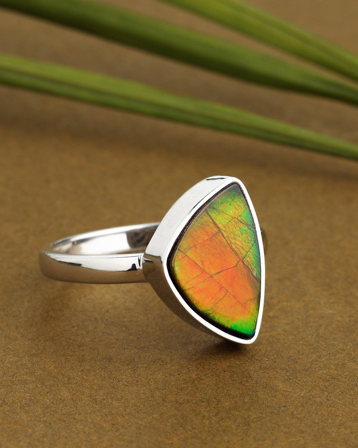 5.05 Ct. Ammolite Ring Solid 925 Sterling Silver Jewelry - YoTreasure