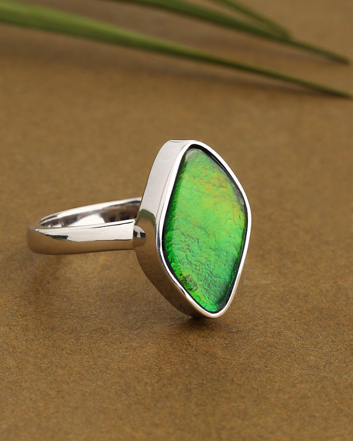 5.90 Ct. Ammolite Ring Solid 925 Sterling Silver Gemstone Jewelry - YoTreasure