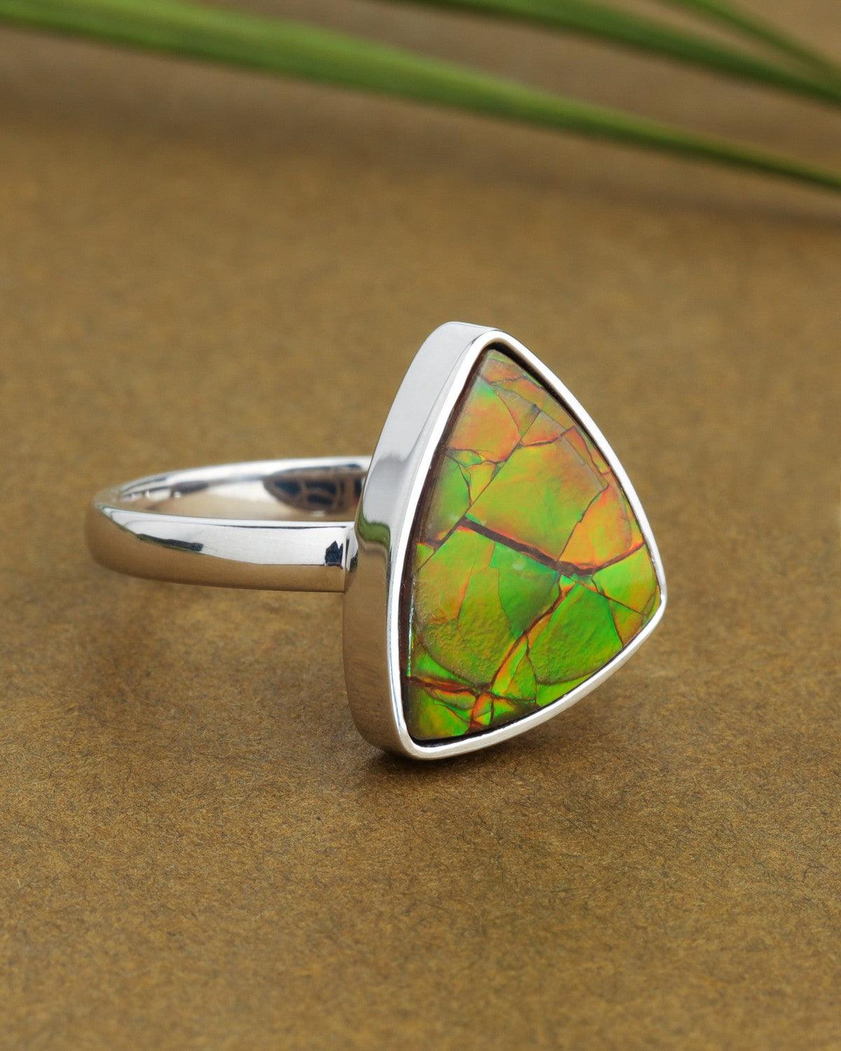 8.60 Ct. Ammolite Solid 925 Sterling Silver Statement Ring - YoTreasure