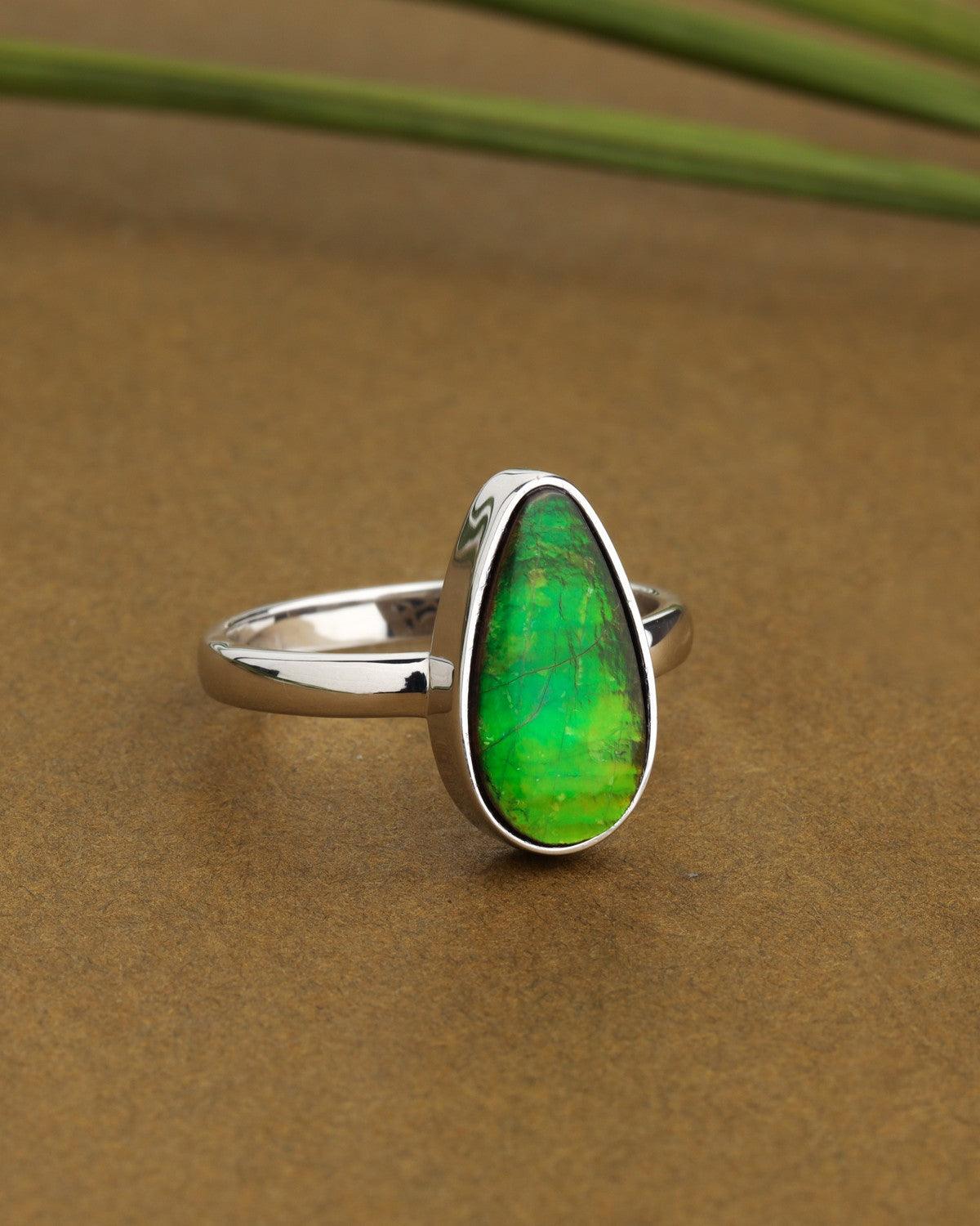 5.45 Ct. Ammolite Ring Solid 925 Sterling Silver Gemstone Jewelry - YoTreasure
