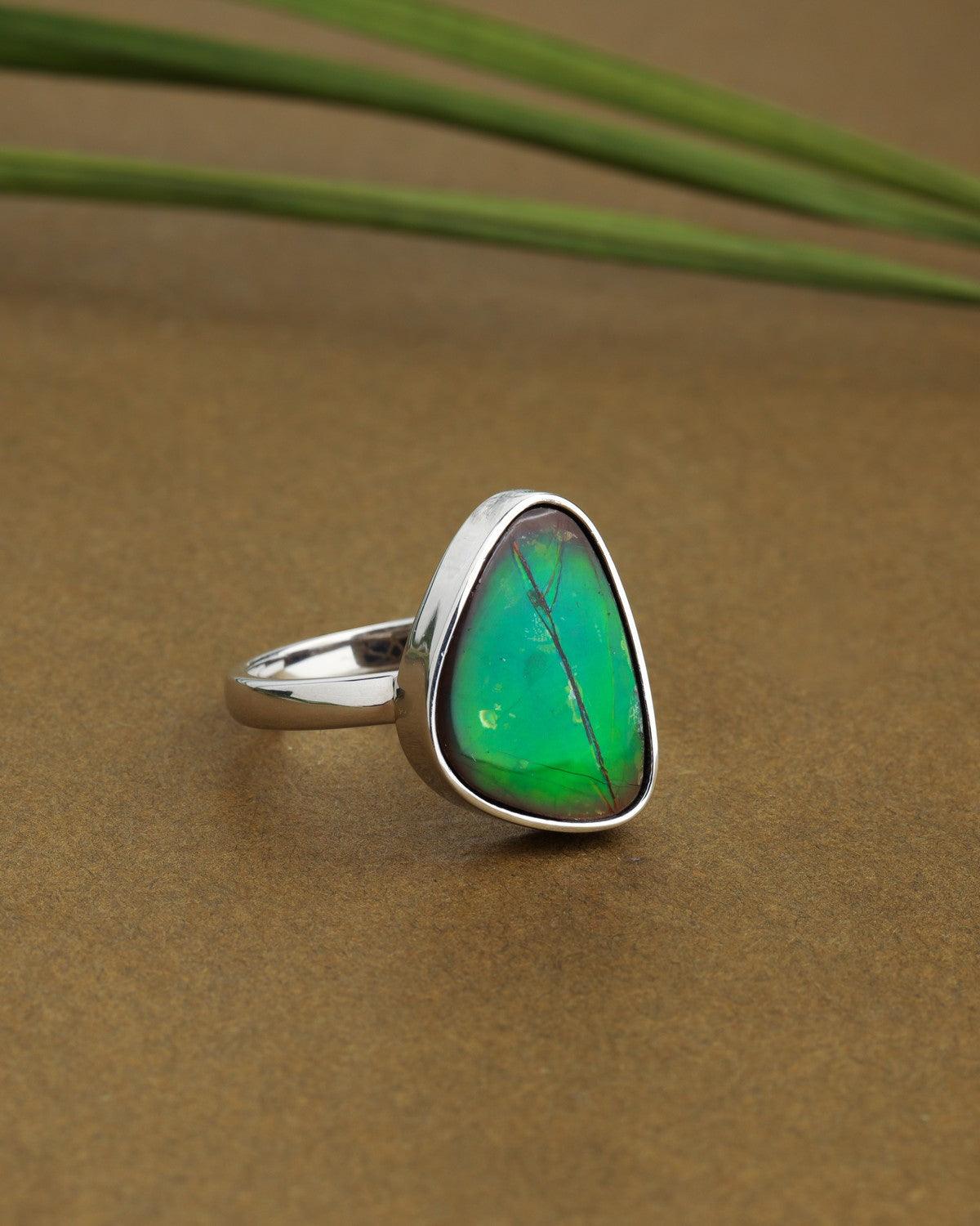 7.55 Ct. Ammolite Solid 925 Sterling Silver Ring Jewelry - YoTreasure