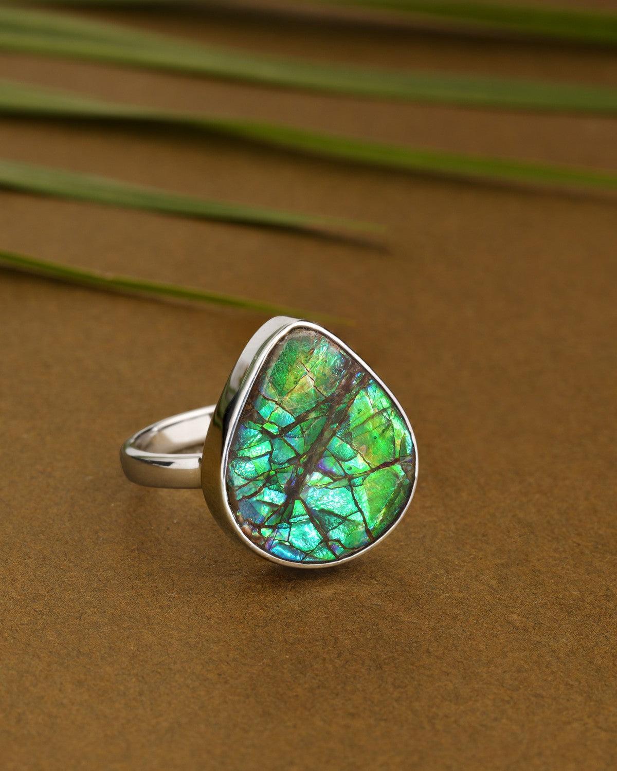 10.45 Ct. Ammoite Ring Solid 925 Sterling Silver Jewlry - YoTreasure