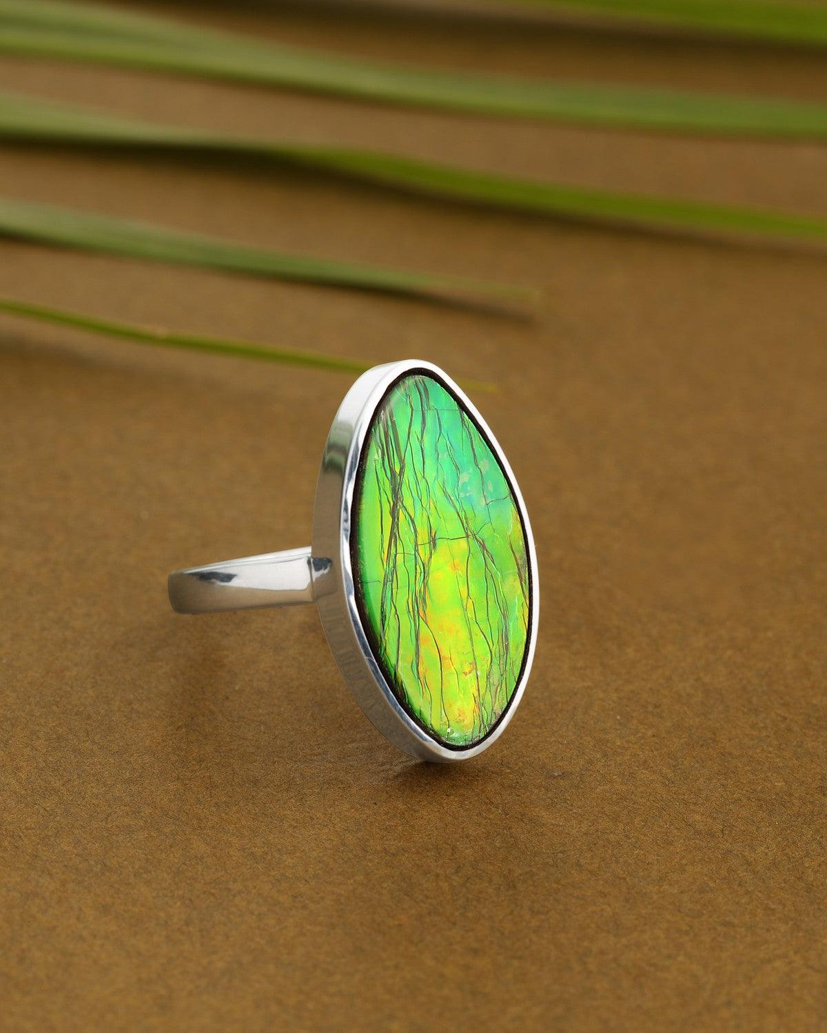 10.60 Ct. Ammoite Ring Solid 925 Sterling Silver Jewlry - YoTreasure