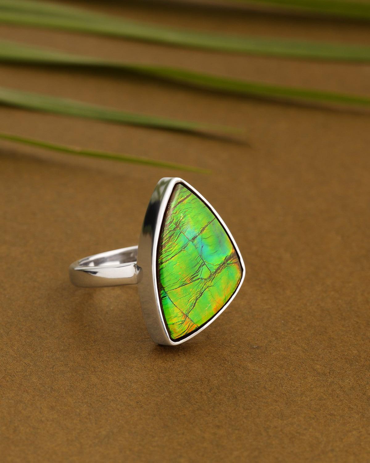 8.75 Ct. Ammoite Ring Solid 925 Sterling Silver Jewlry - YoTreasure