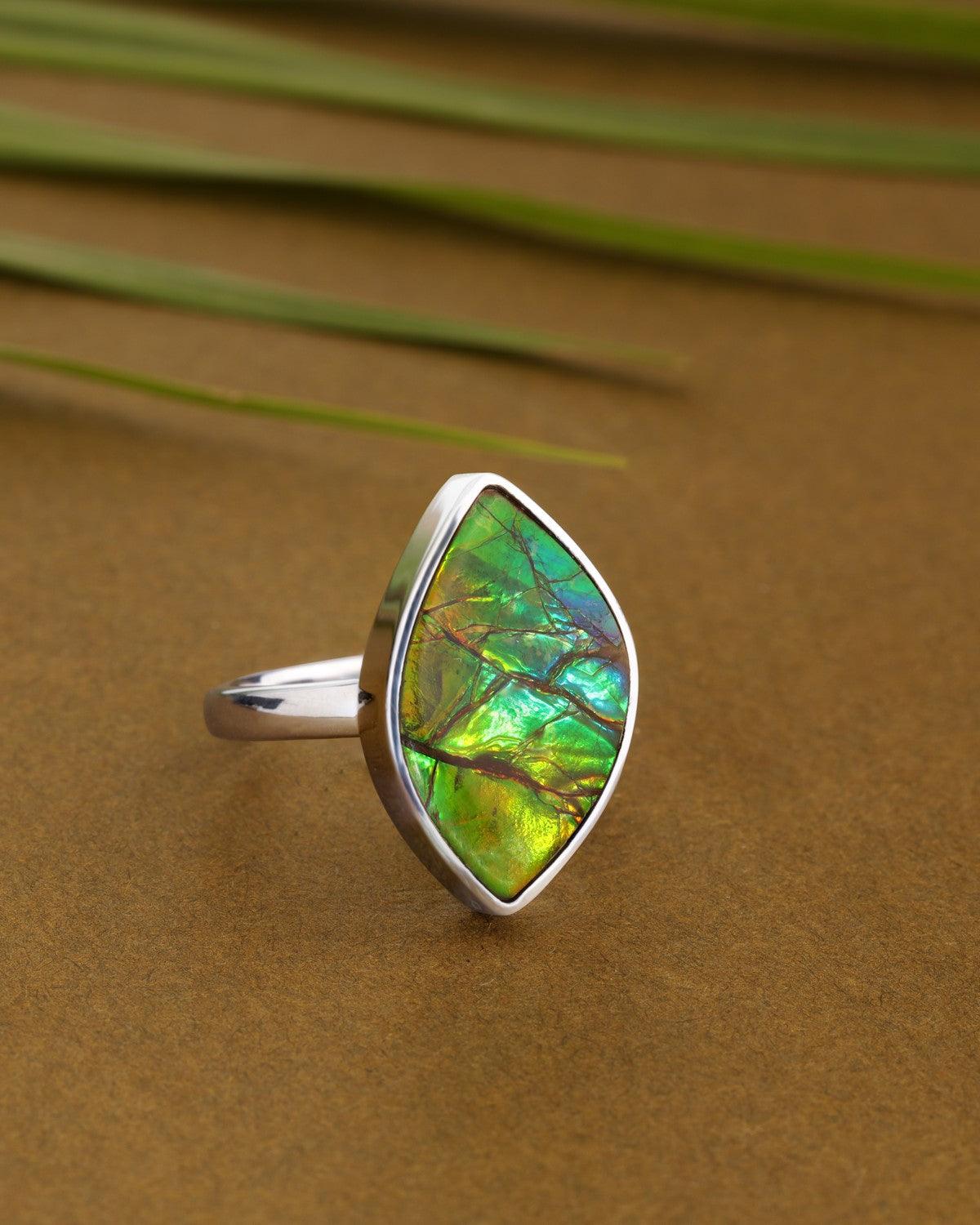 8.55 Ct. Ammoite Ring Solid 925 Sterling Silver Jewlry - YoTreasure