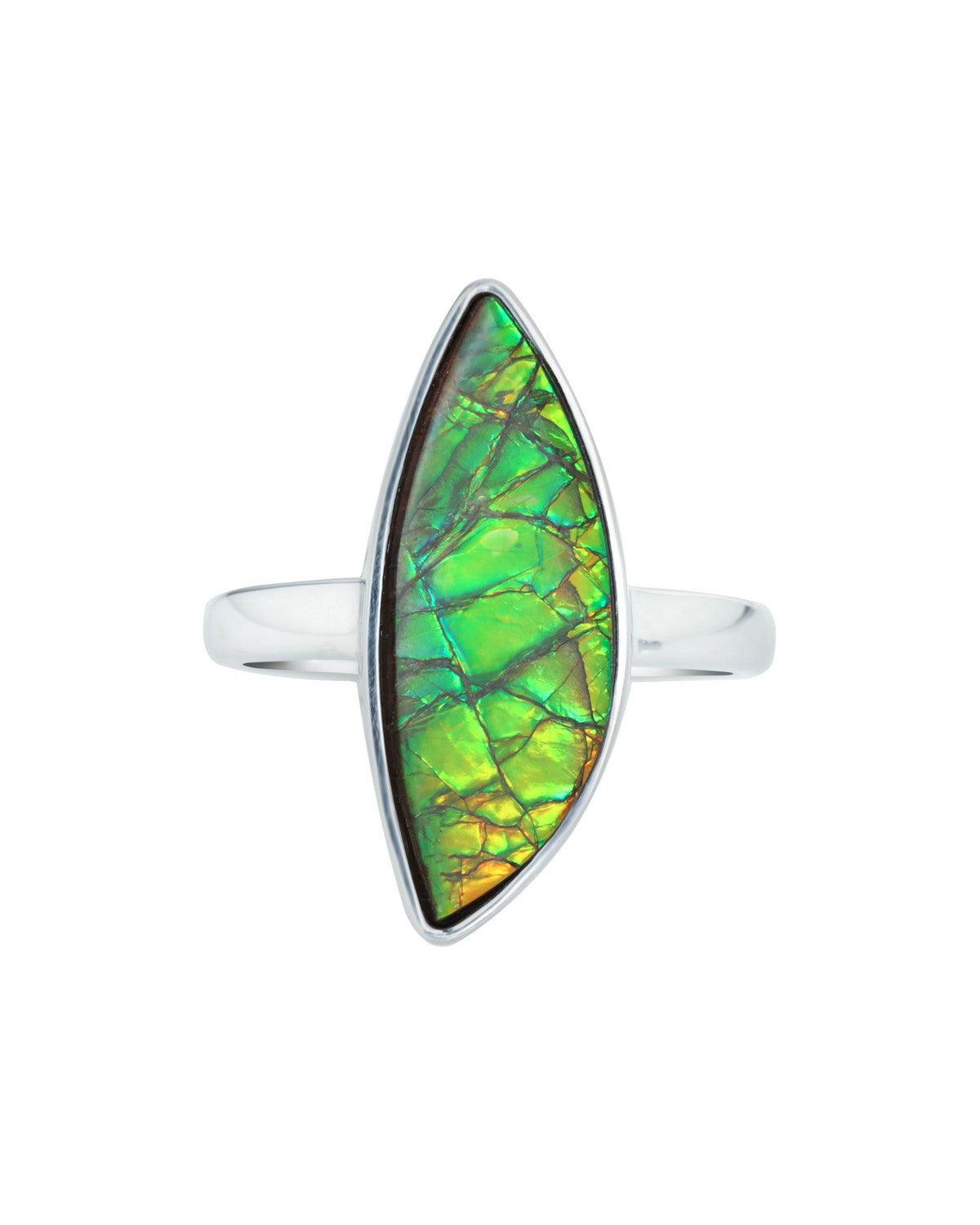 6.75 Ct. Ammolite Ring Solid 925 Sterling Silver Gemstone Jewelry - YoTreasure