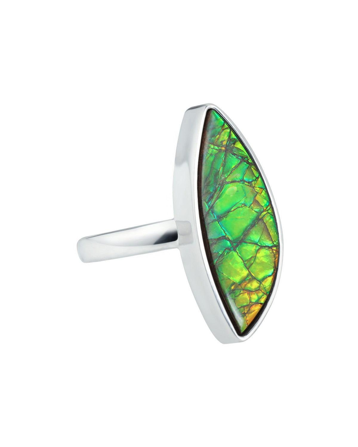 6.75 Ct. Ammolite Ring Solid 925 Sterling Silver Gemstone Jewelry - YoTreasure