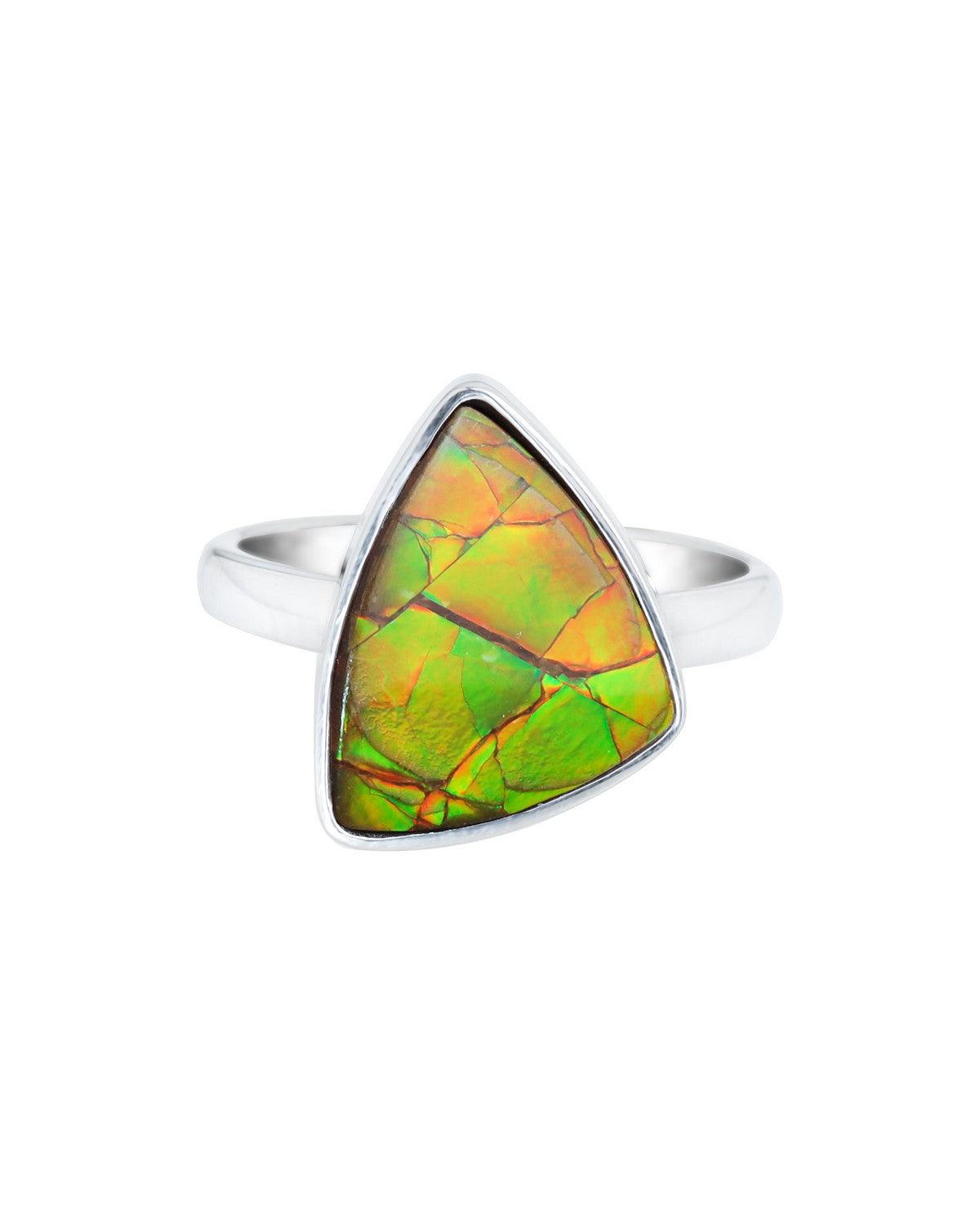 8.60 Ct. Ammolite Solid 925 Sterling Silver Statement Ring - YoTreasure
