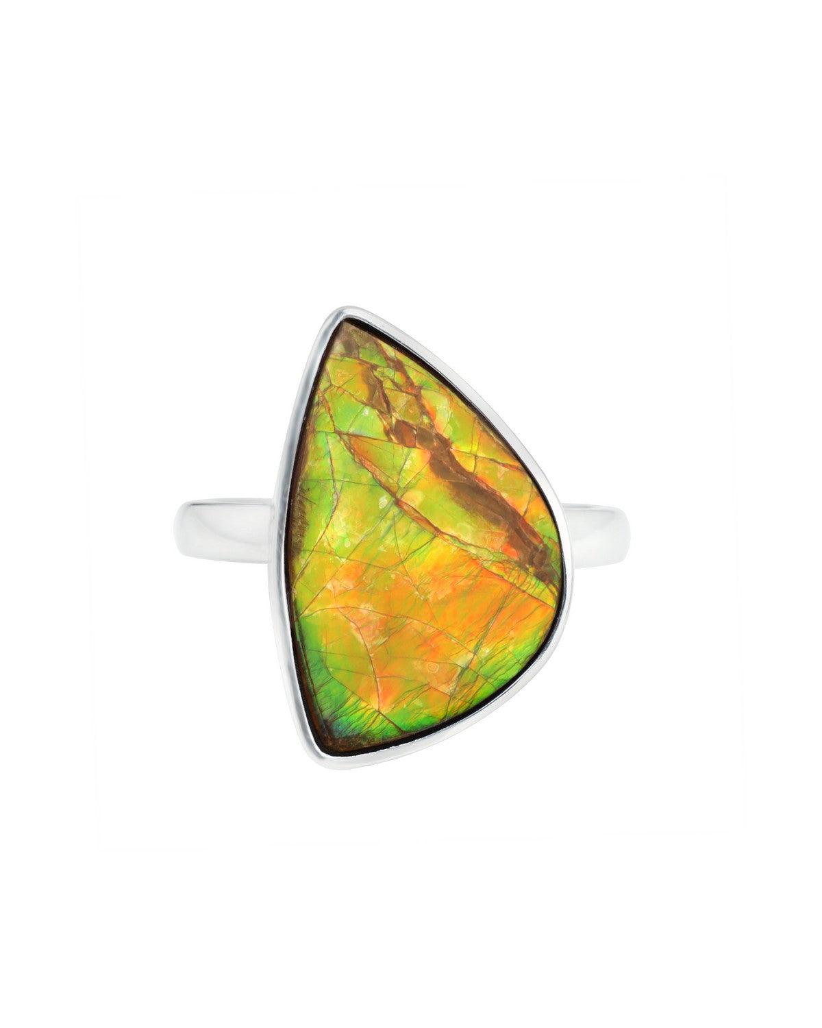 10.70 Ct. Ammolite Ring Solid 925 Sterling Silver Jewelry - YoTreasure