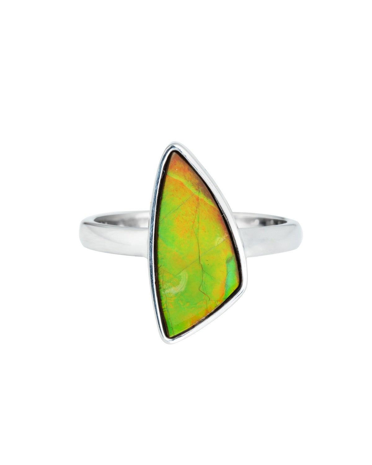 4.85 Ct. Ammolite Ring Solid 925 Sterling Silver Jewelry - YoTreasure