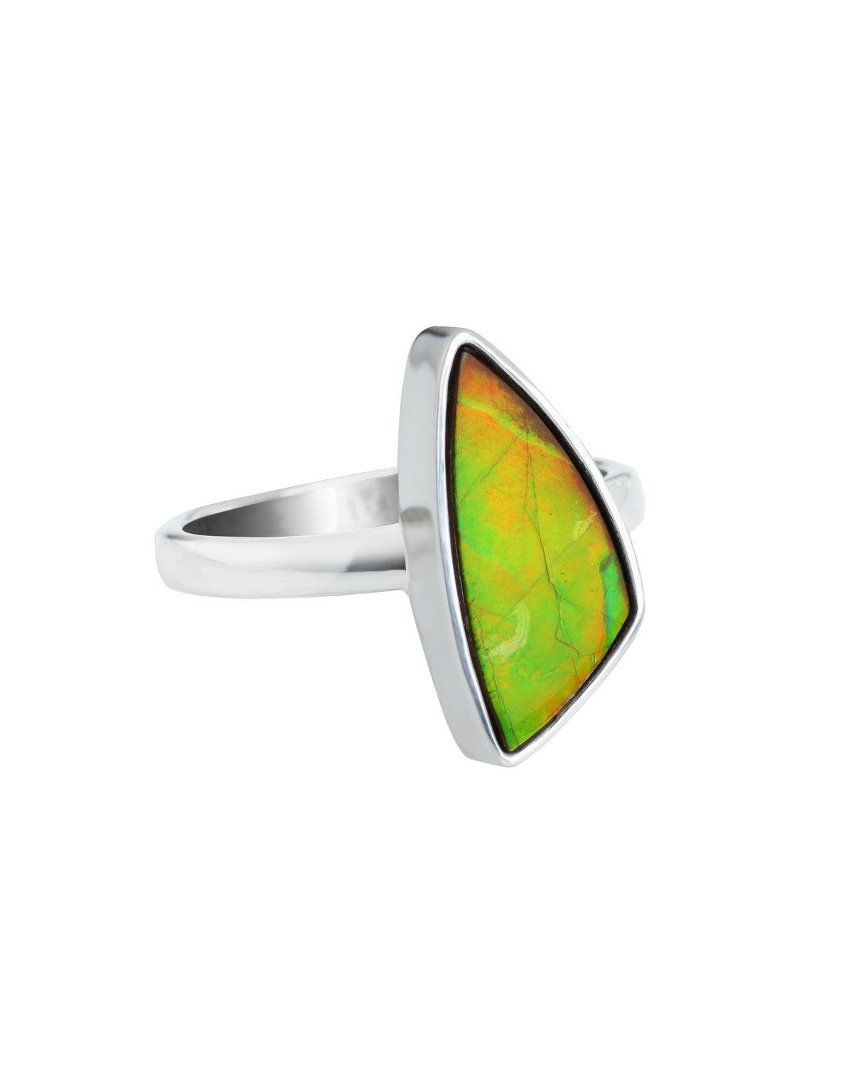 4.85 Ct. Ammolite Ring Solid 925 Sterling Silver Jewelry - YoTreasure