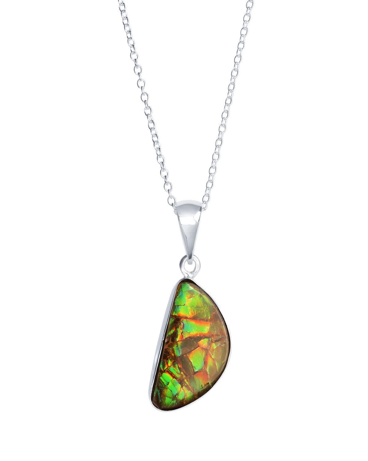 7.50 Ct. Ammolite 925 Sterling Silver Chain Necklace Pendant - YoTreasure