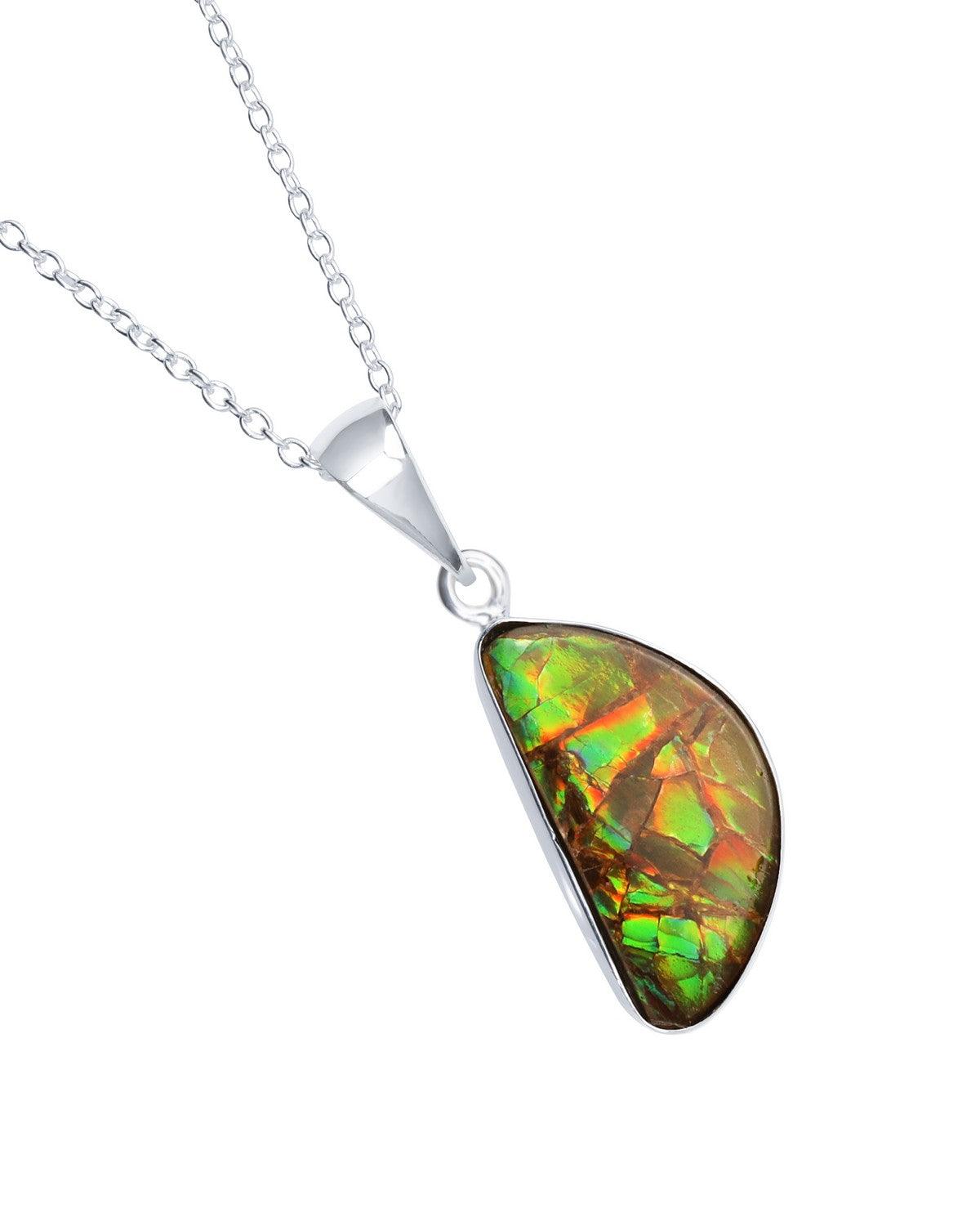 7.50 Ct. Ammolite 925 Sterling Silver Chain Necklace Pendant - YoTreasure