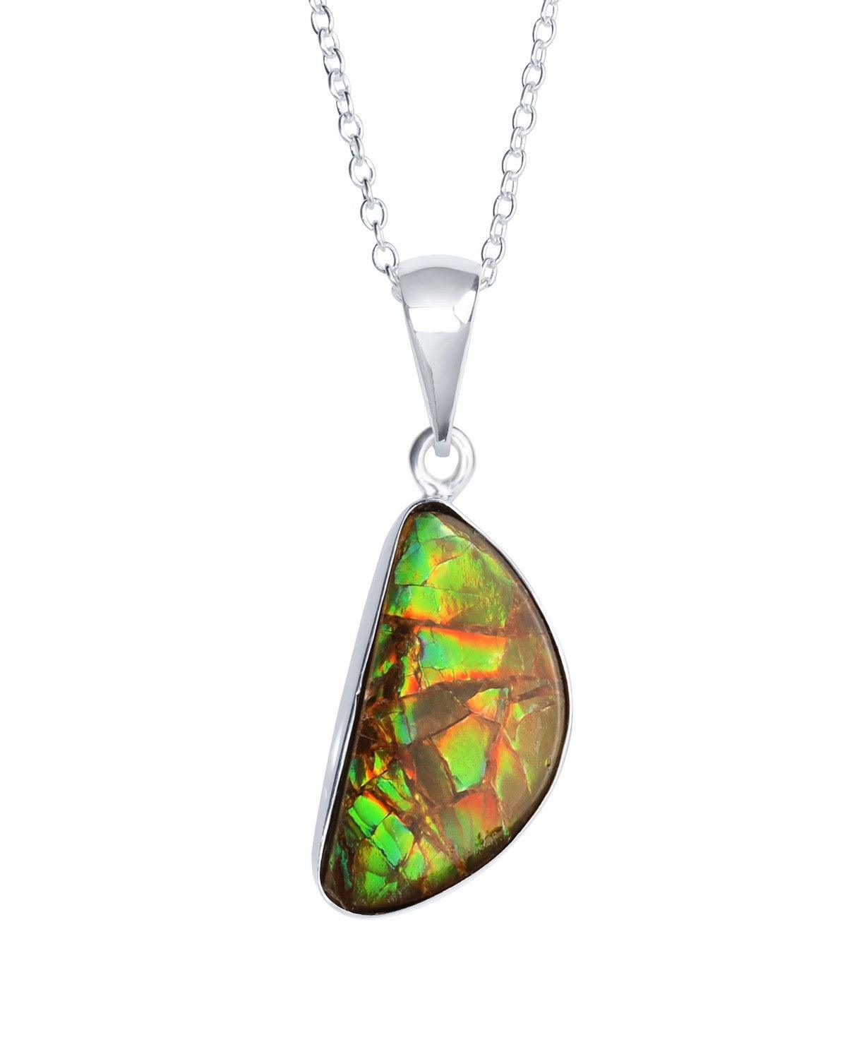 7.50 Ct. Ammolite 925 Sterling Silver Chain Necklace Pendant - YoTreasure