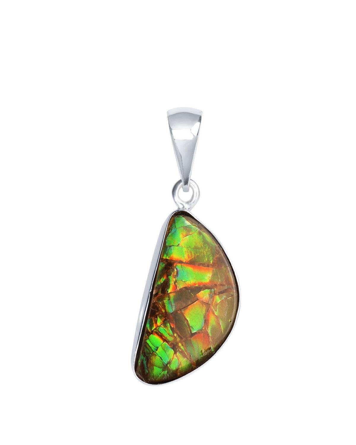 7.50 Ct. Ammolite 925 Sterling Silver Chain Necklace Pendant - YoTreasure