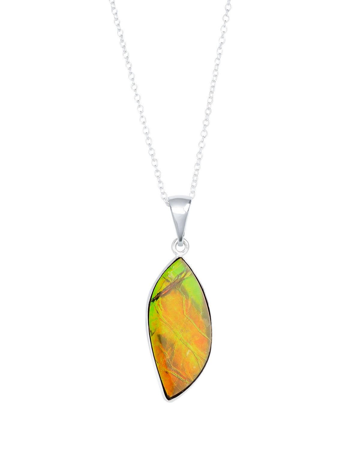 14.40 Ct. Ammolite Solid 925 Sterling Silver Chain Necklace Pendant - YoTreasure