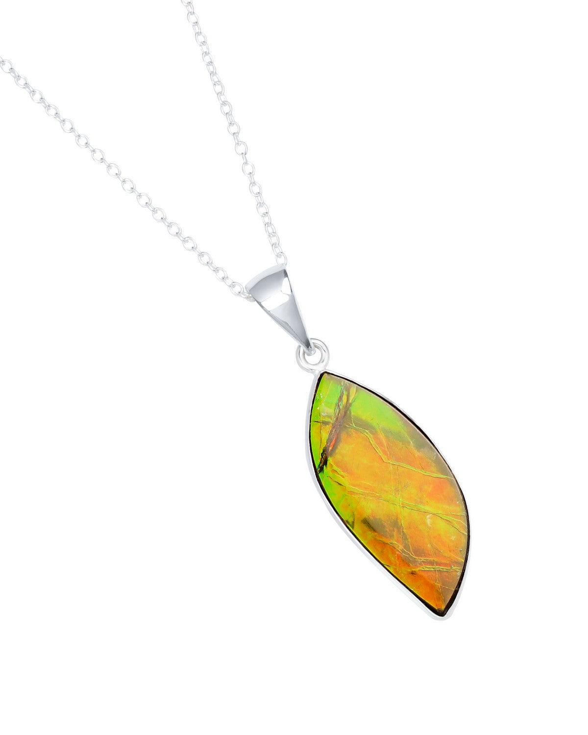 14.40 Ct. Ammolite Solid 925 Sterling Silver Chain Necklace Pendant - YoTreasure