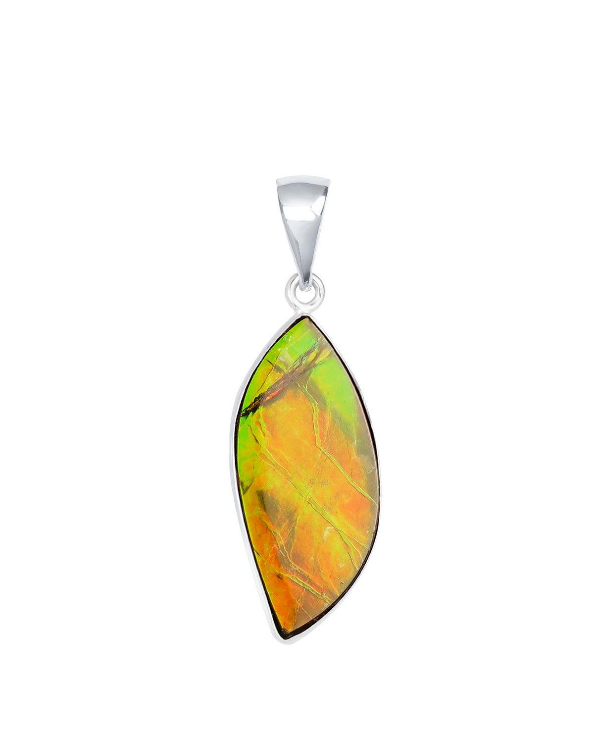 14.40 Ct. Ammolite Solid 925 Sterling Silver Chain Necklace Pendant - YoTreasure