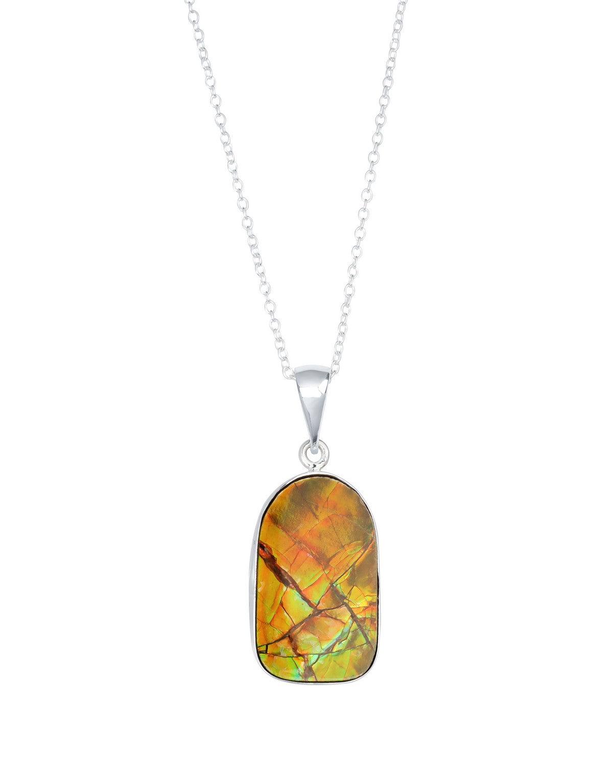15.95 Ct. Ammolite Solid 925 Sterling Silver Chain Necklace Pendant - YoTreasure