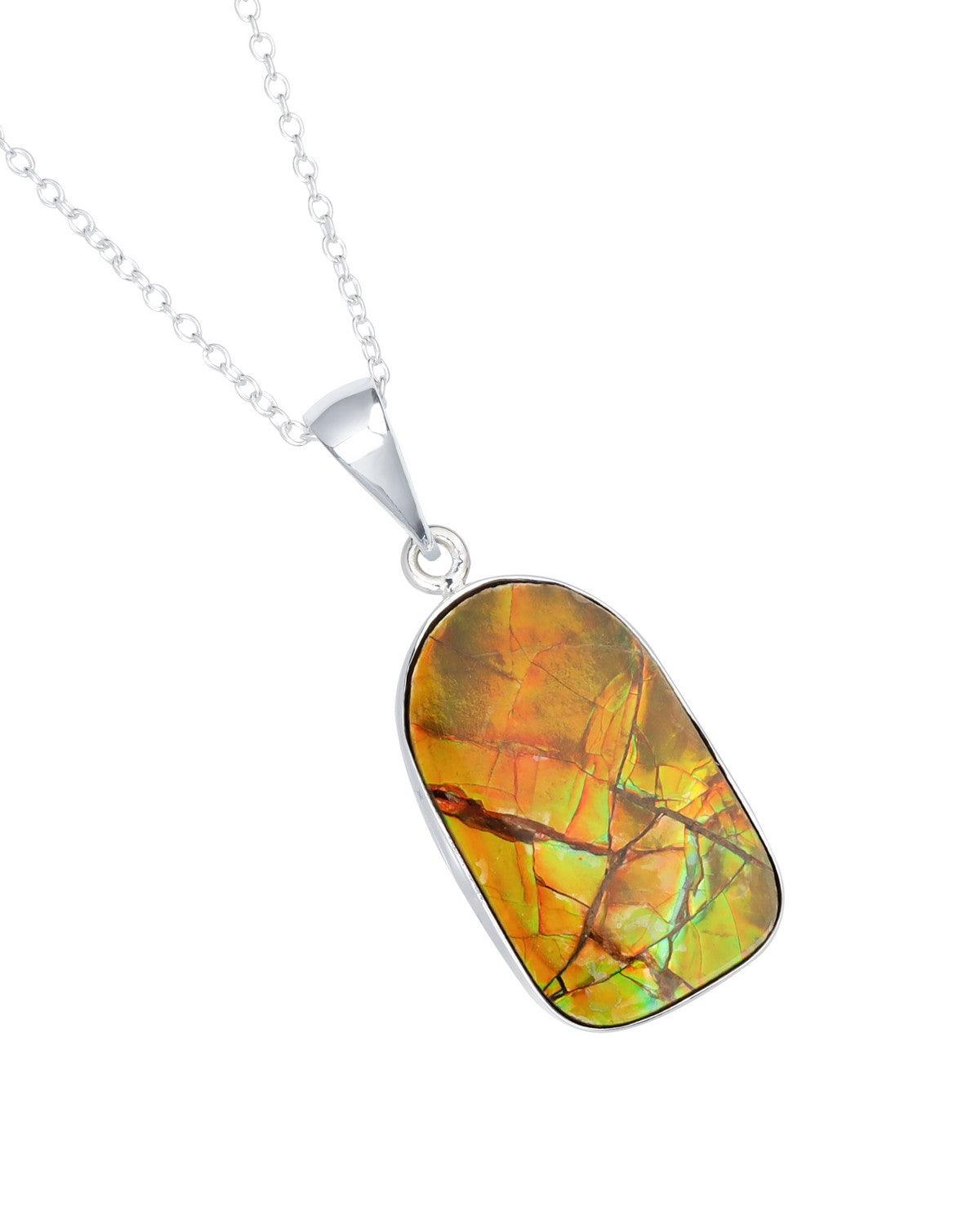 15.95 Ct. Ammolite Solid 925 Sterling Silver Chain Necklace Pendant - YoTreasure