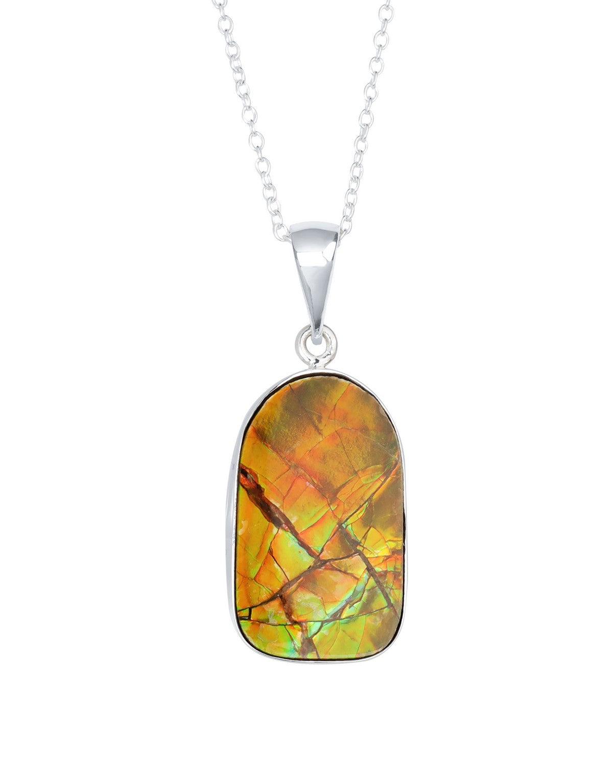 15.95 Ct. Ammolite Solid 925 Sterling Silver Chain Necklace Pendant - YoTreasure