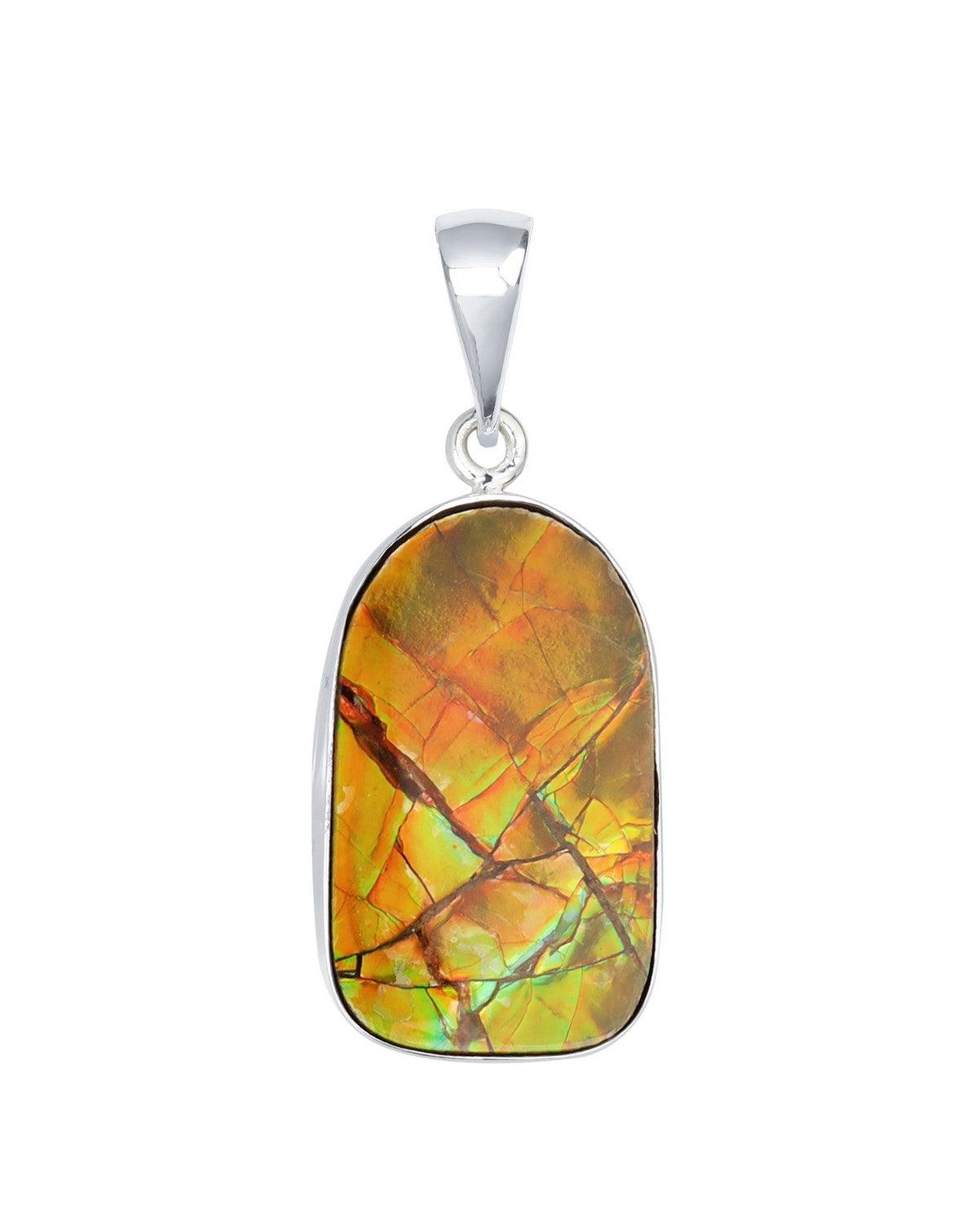 15.95 Ct. Ammolite Solid 925 Sterling Silver Chain Necklace Pendant - YoTreasure