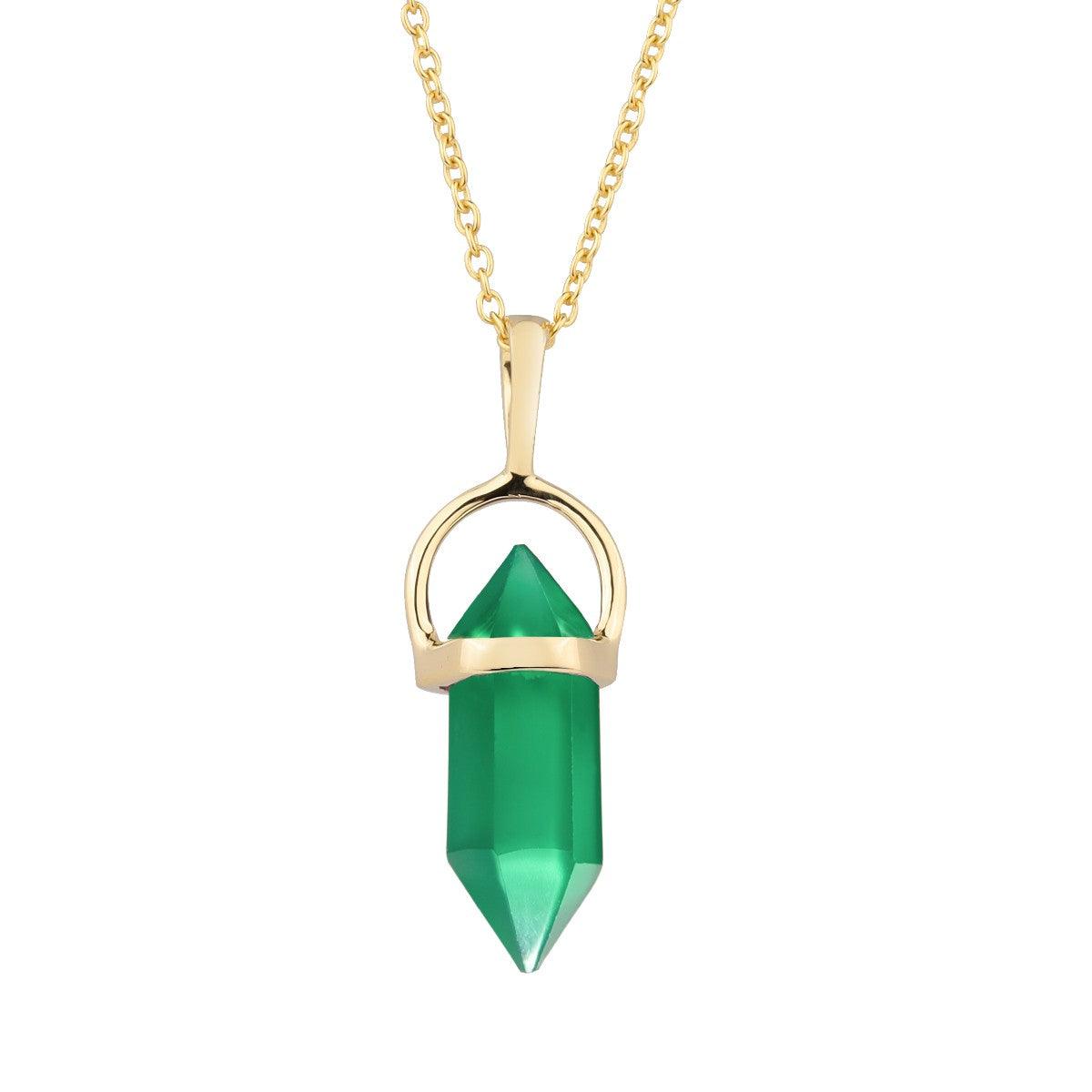 Green Onyx Pencil Necklace 14kt Gold Over Silver Chain Pendant Necklace - YoTreasure