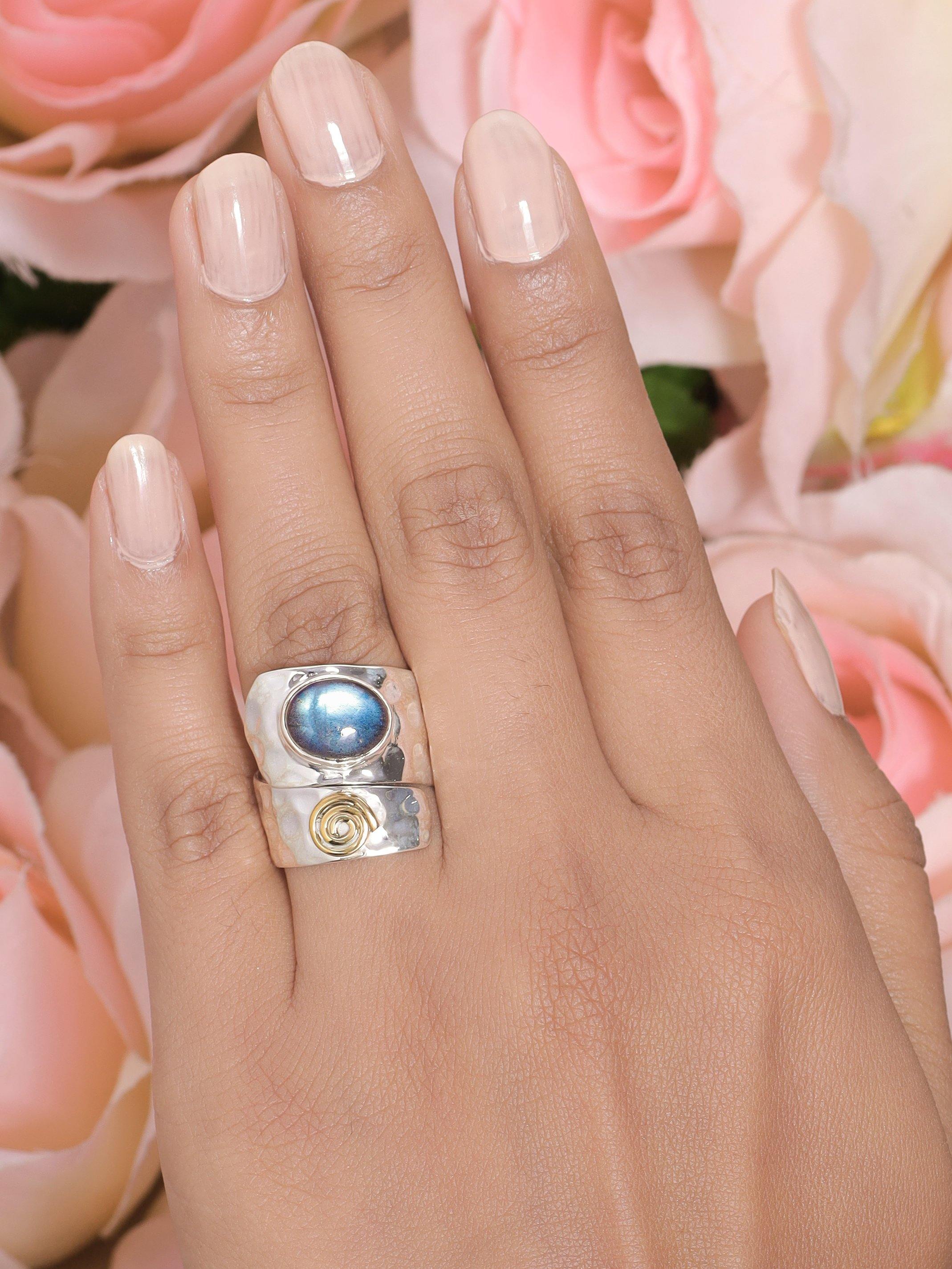 Labradorite Solid 925 Sterling Silver Brass Ring Jewelry - YoTreasure