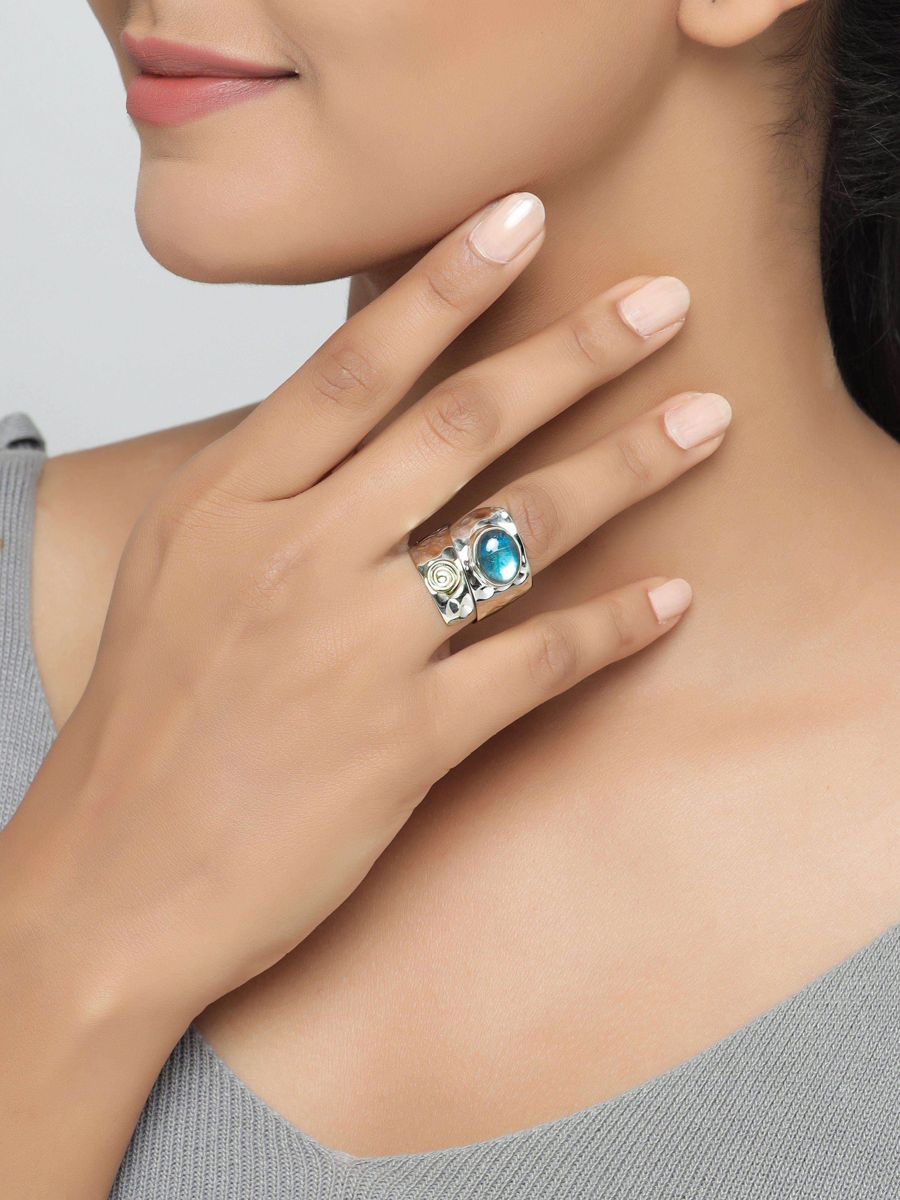 Labradorite Solid 925 Sterling Silver Brass Ring Jewelry - YoTreasure