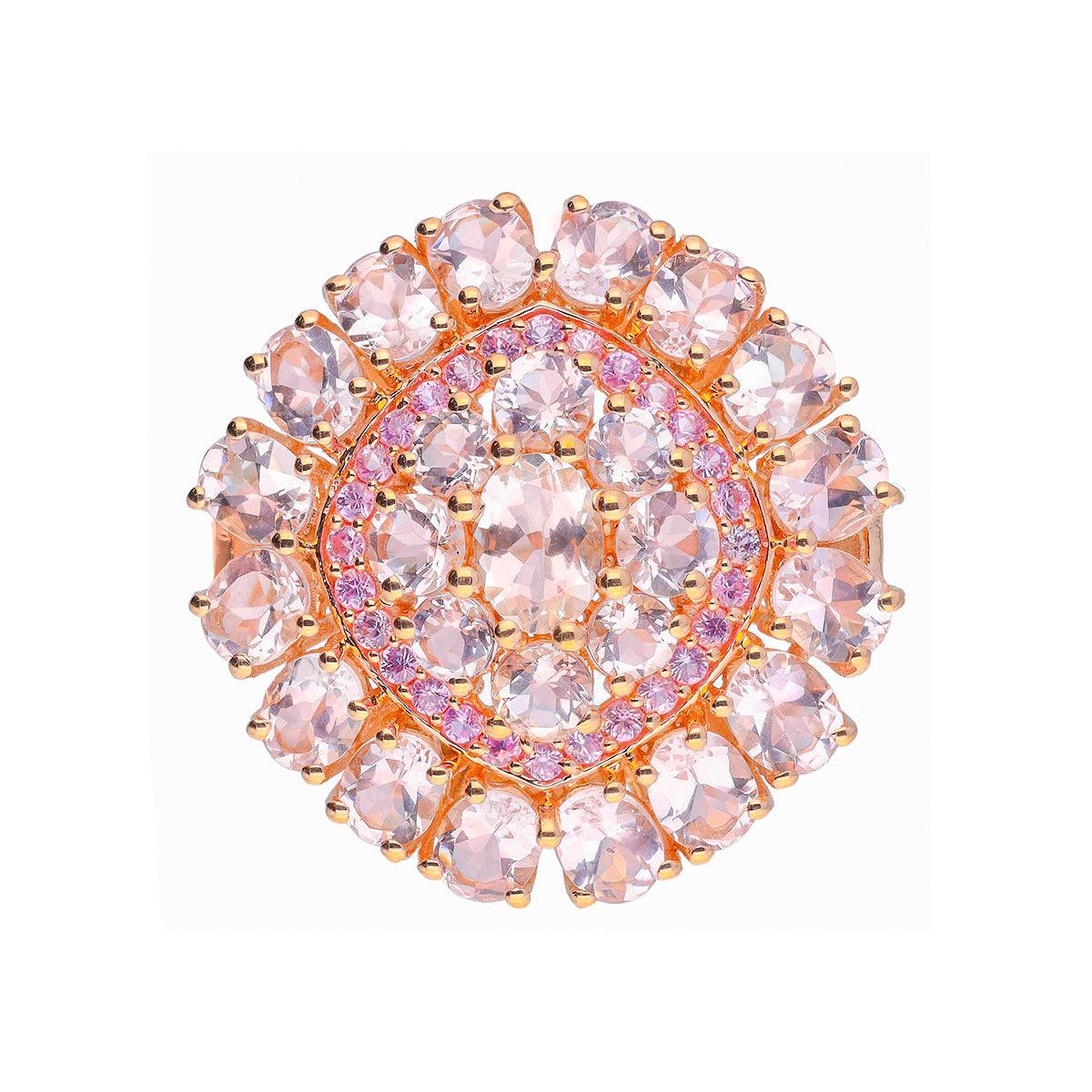 Pink Morganite Sapphire Rose Gold Plated Over 925 Sterling Silver Cluster Ring - YoTreasure