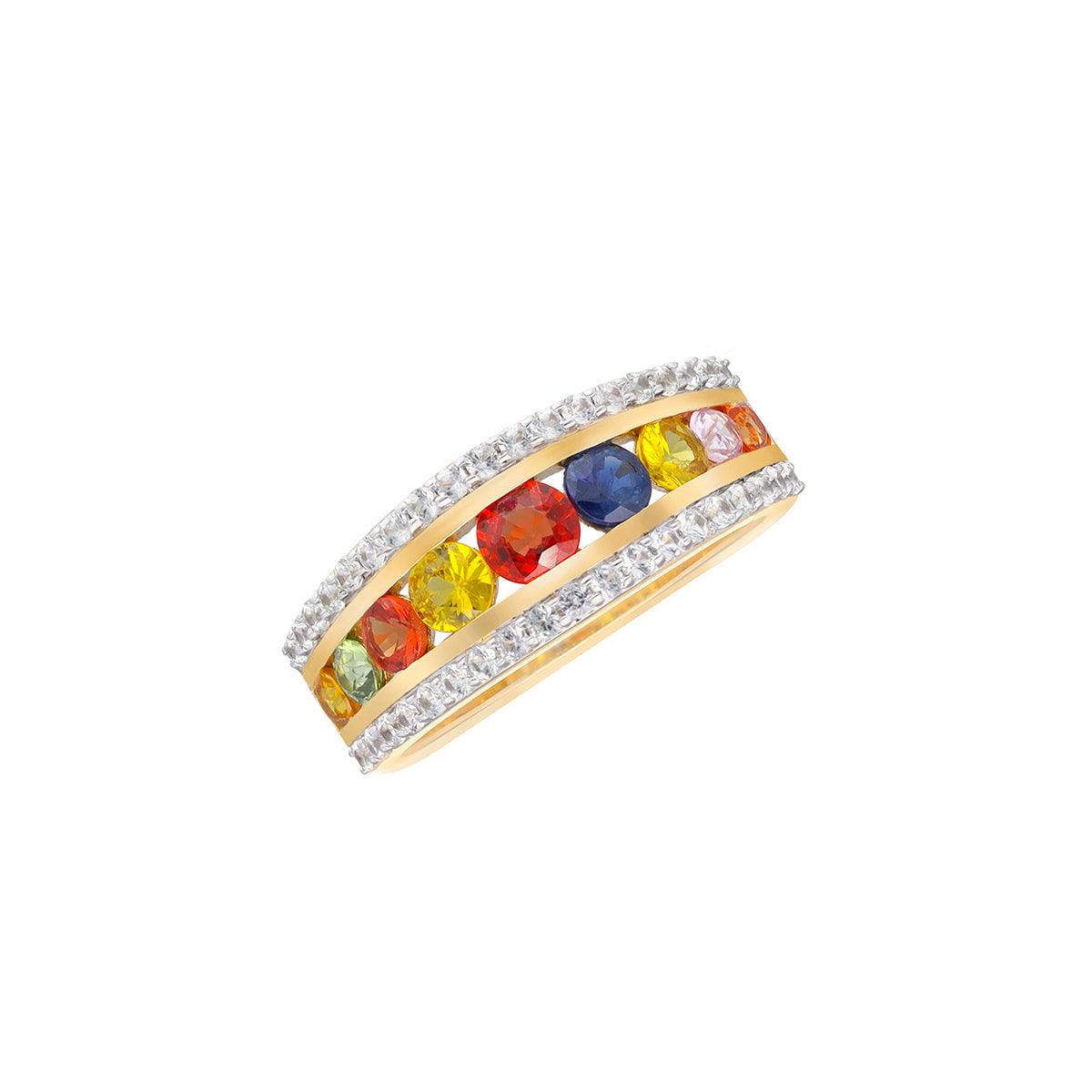 1.60 Ct. Multi Sapphire 14K Yellow Gold Band Ring Jewelry - YoTreasure