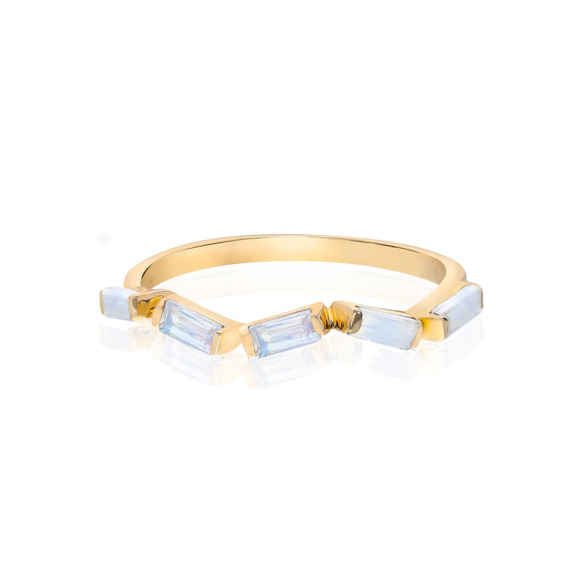 0.53 Ct. Rainbow Moonstone 14K Yellow Gold Band Ring Jewelry - YoTreasure