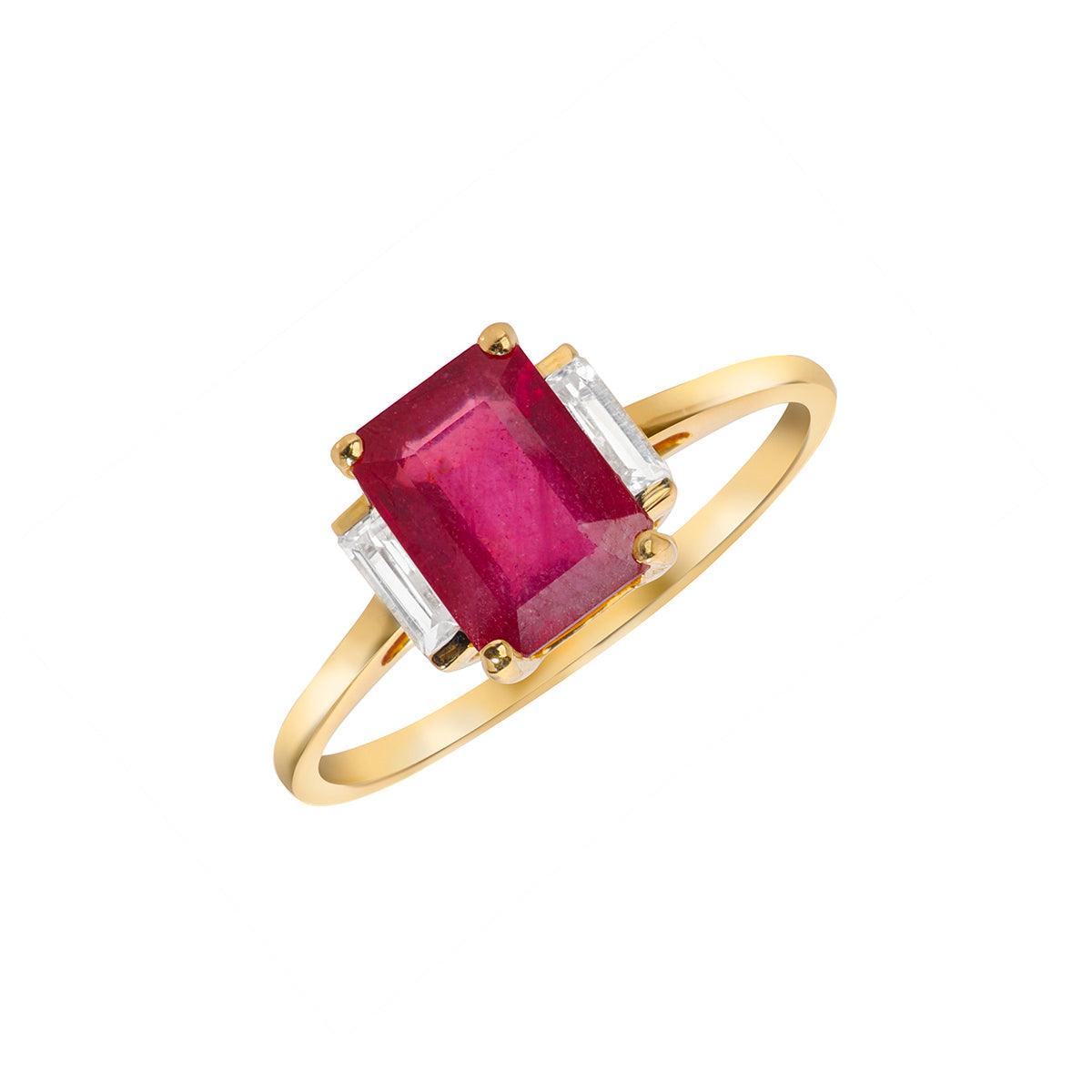 2.07 Ct. Glass Filled Ruby White Topaz Ring 14K Yellow Gold Jewelry - YoTreasure