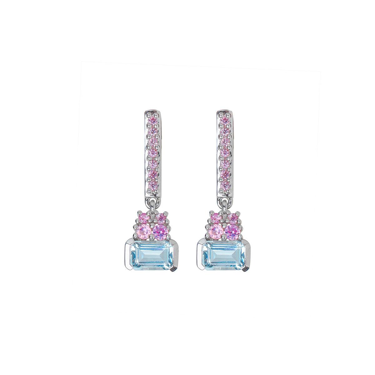 1.31 Ct. Aquamarine Pink Sapphire Solid 14k White Gold Drop Earring - YoTreasure