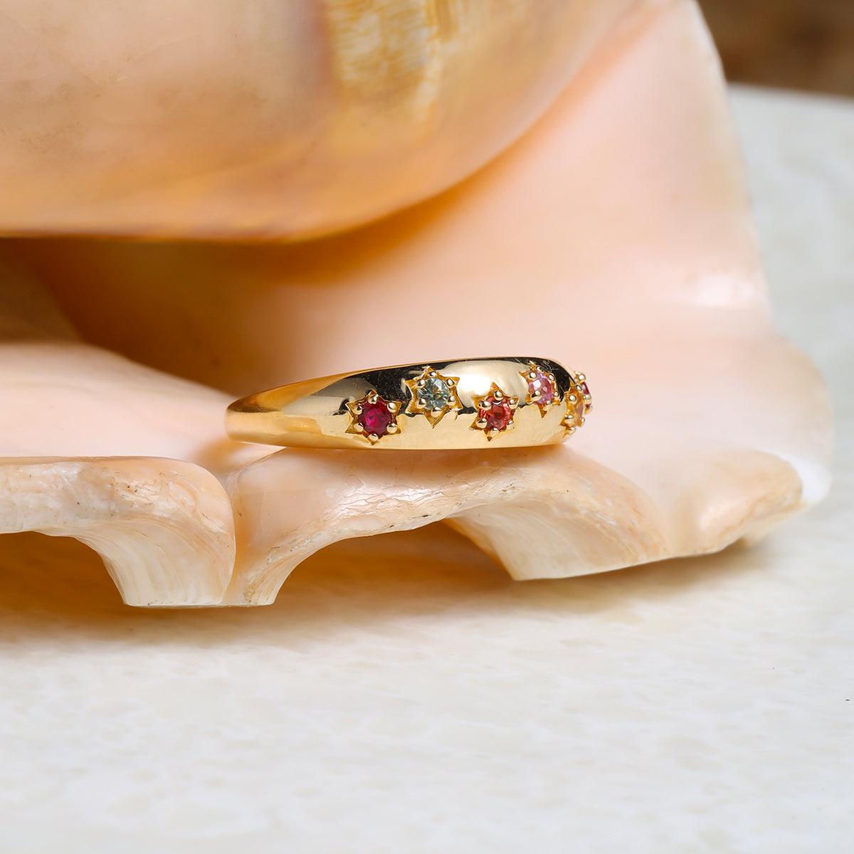 0.23 Ct. Ruby Multi Sapphire 14K Yellow Gold Band Ring Jewelry - YoTreasure