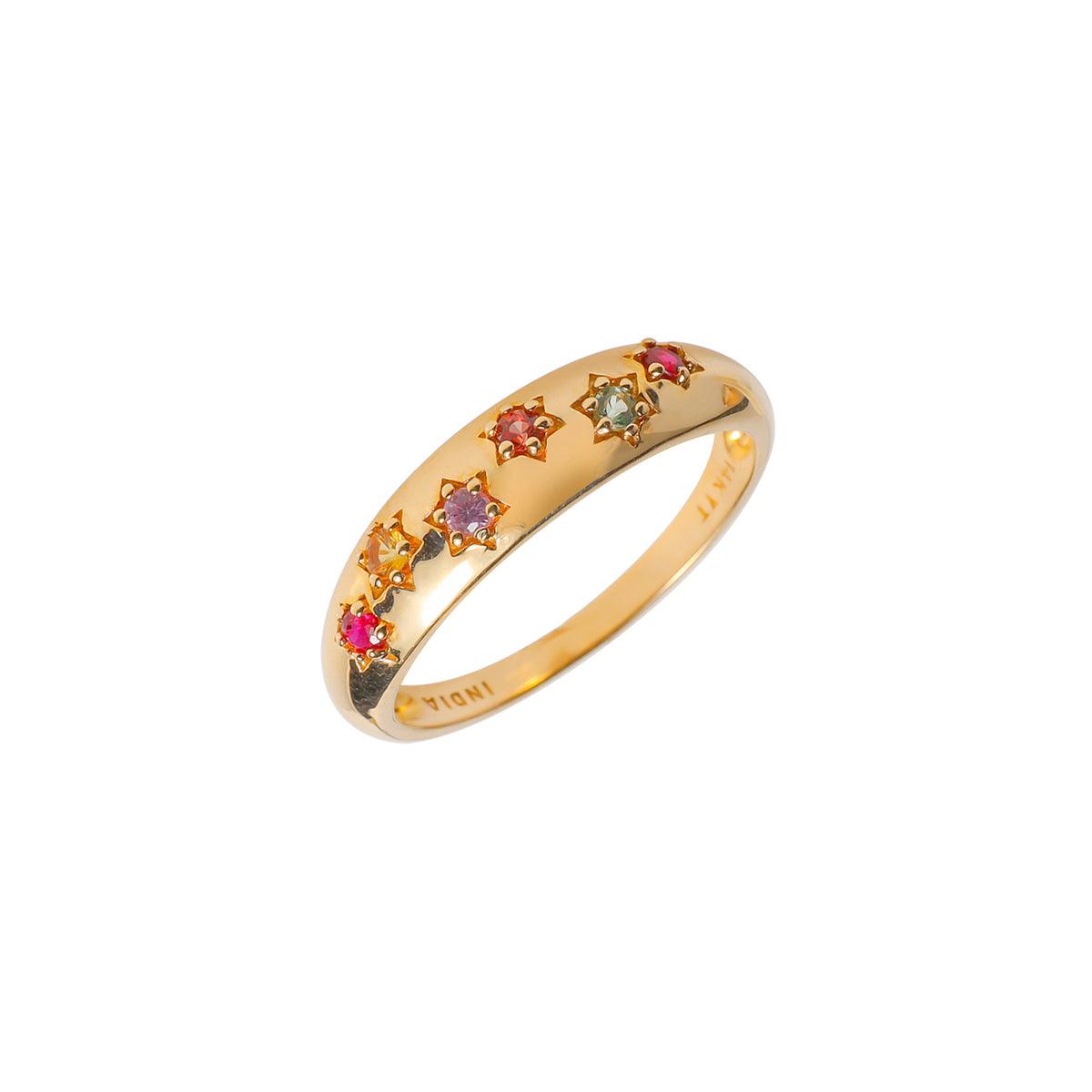 0.23 Ct. Ruby Multi Sapphire 14K Yellow Gold Band Ring Jewelry - YoTreasure