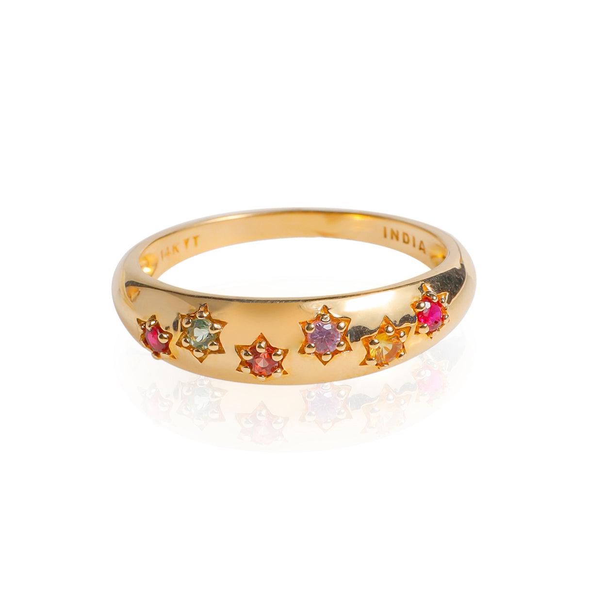 0.23 Ct. Ruby Multi Sapphire 14K Yellow Gold Band Ring Jewelry - YoTreasure