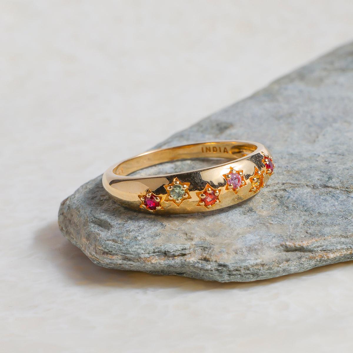 0.23 Ct. Ruby Multi Sapphire 14K Yellow Gold Band Ring Jewelry - YoTreasure