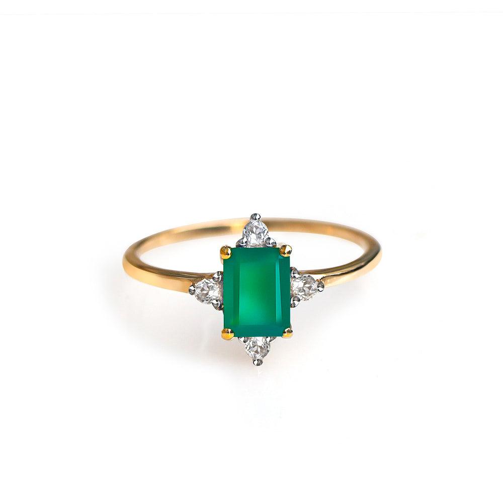 Green Onyx & White Topaz 10kt Yellow Gold Minimalist Ring (1.27 ct. t.w.) - YoTreasure