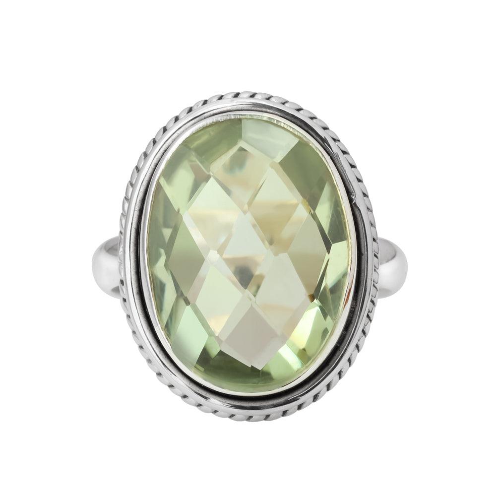 Green Amethyst Solid 925 Sterling Silver Bold Ring Jewelry - YoTreasure
