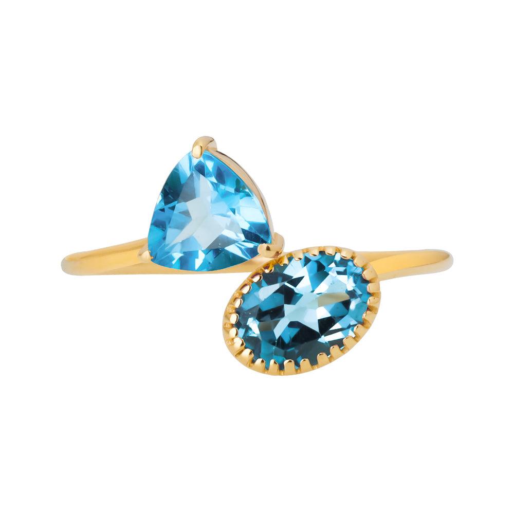 London Blue Topaz Swiss Blue Topaz 14K Yellow Gold Adjustable Ring Jewelry - YoTreasure