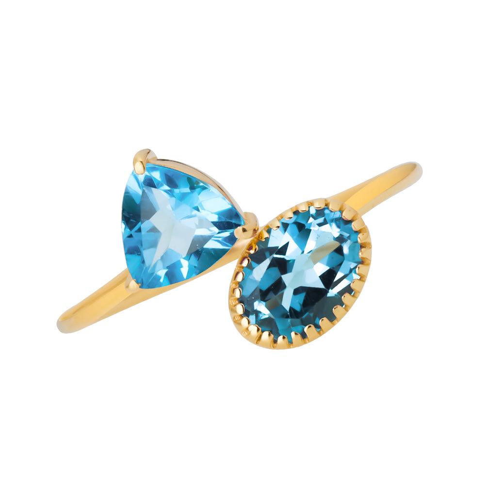 London Blue Topaz Swiss Blue Topaz 14K Yellow Gold Adjustable Ring Jewelry - YoTreasure