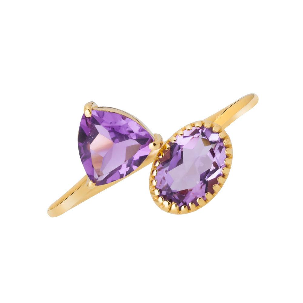 Amethyst Solid 14K Yellow Gold Adjustable Ring Jewelry - YoTreasure